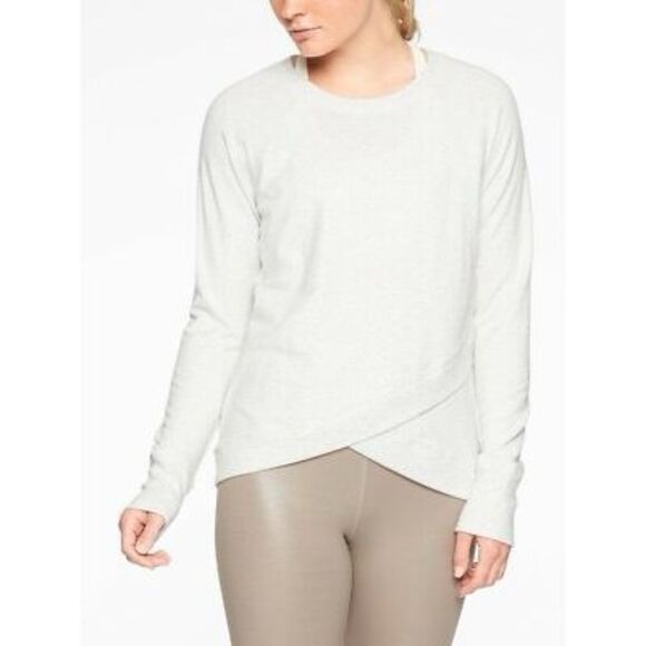 ATHLETA Women’s Heather Beige Long Sleeve Criss Cross Sweatshirt Size Medium Sty - Picture 1 of 6